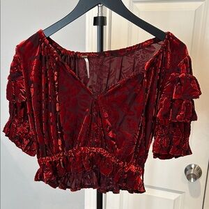 Free People Elegant Red Velvet Women's Top